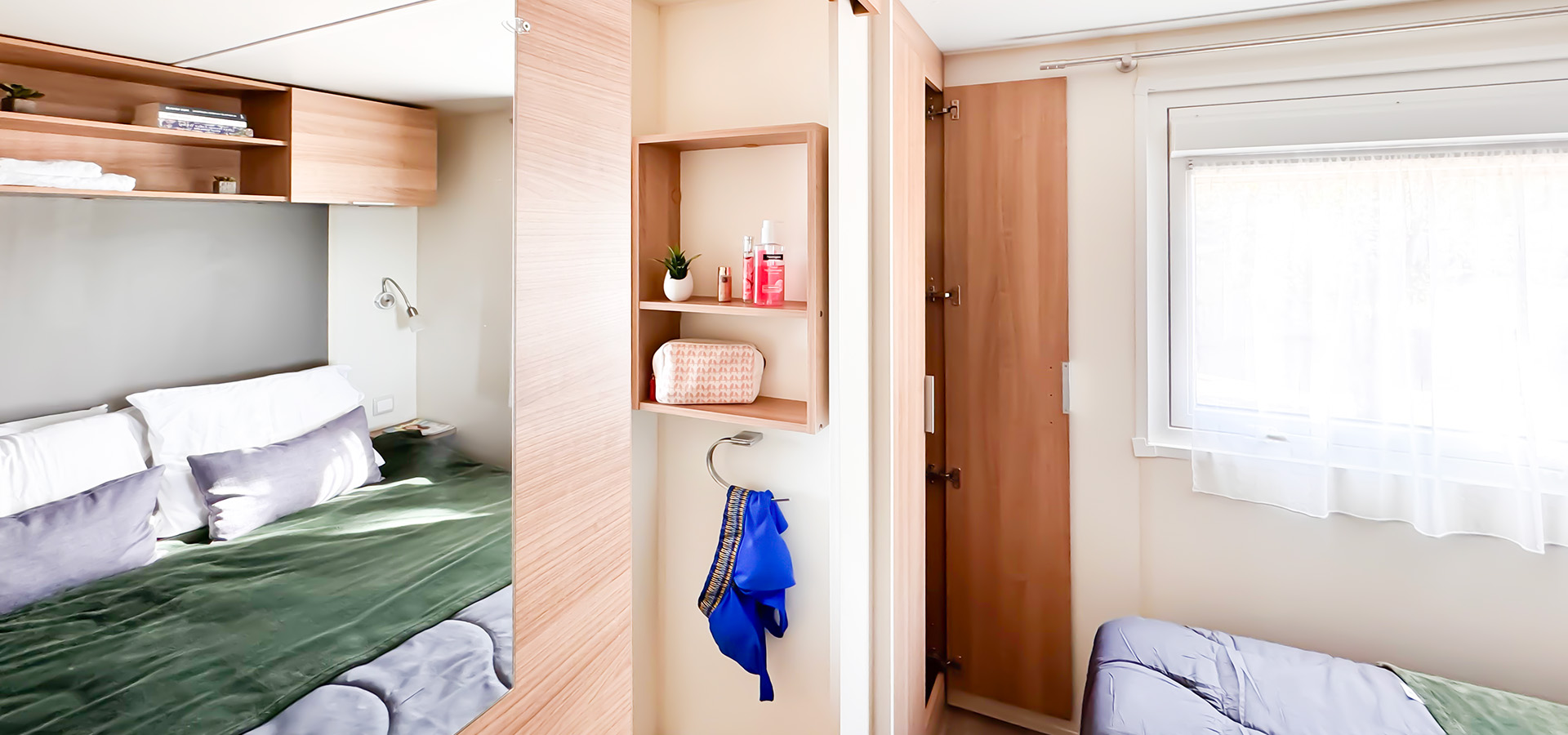 Camping la vetta location MH superieur 3CH XXL chambre principale mirroir